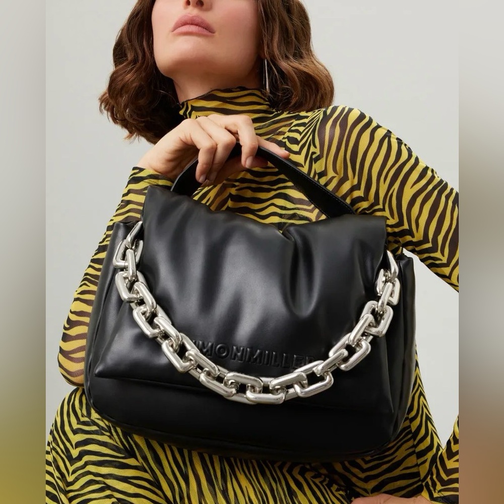 Simon Miller Black Linked Turnover Shoulder Bag with Silver Chain
